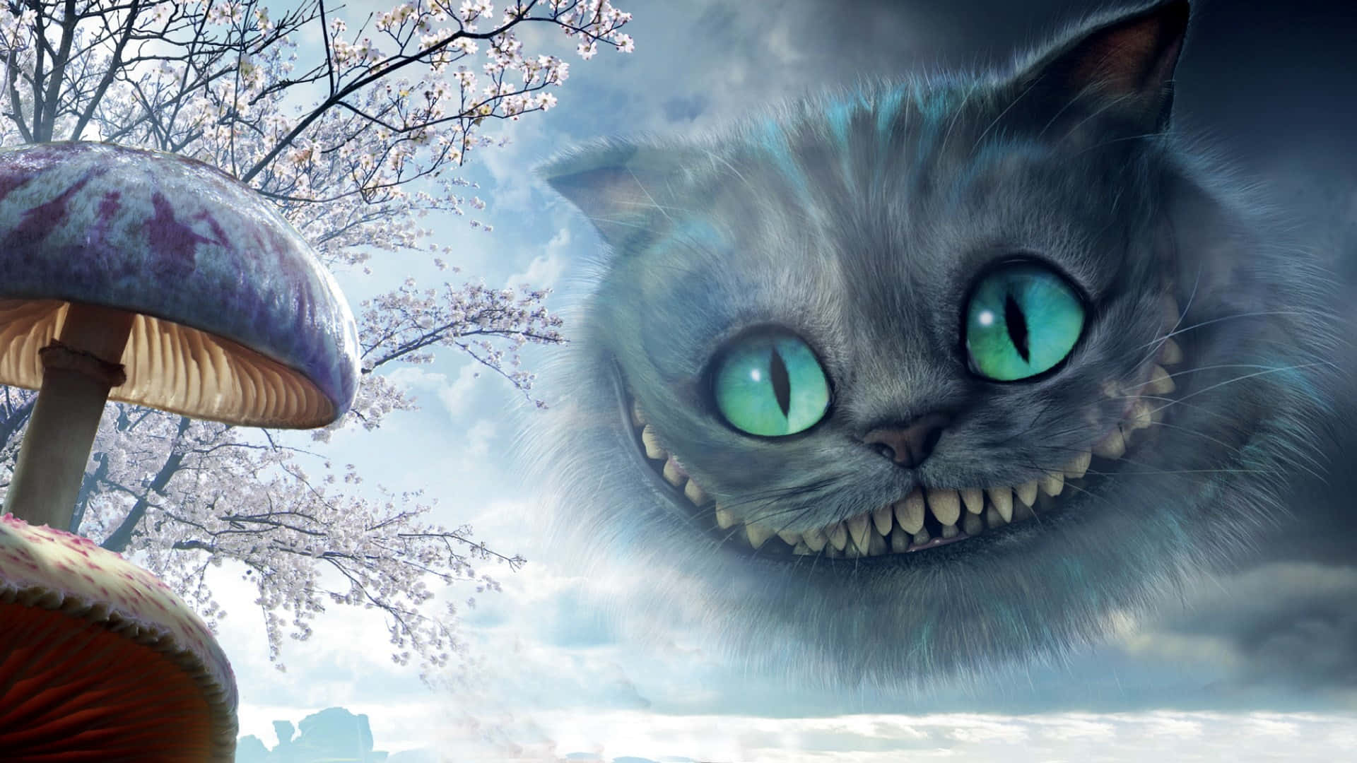 星空に浮かぶ巨大なチェシャ猫の不敵な笑み 壁紙