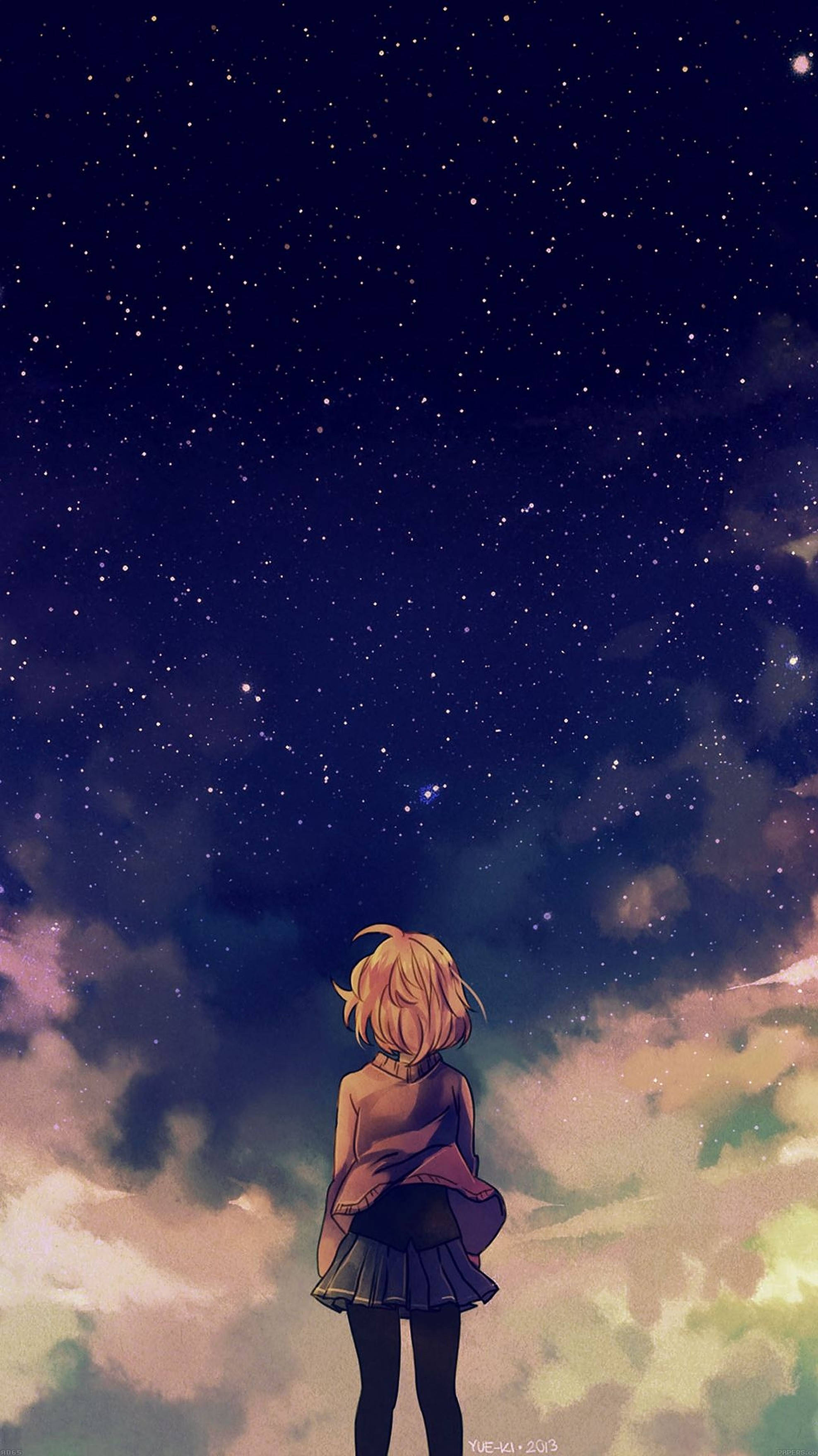 星空のアニメ少女 iPhone 壁紙