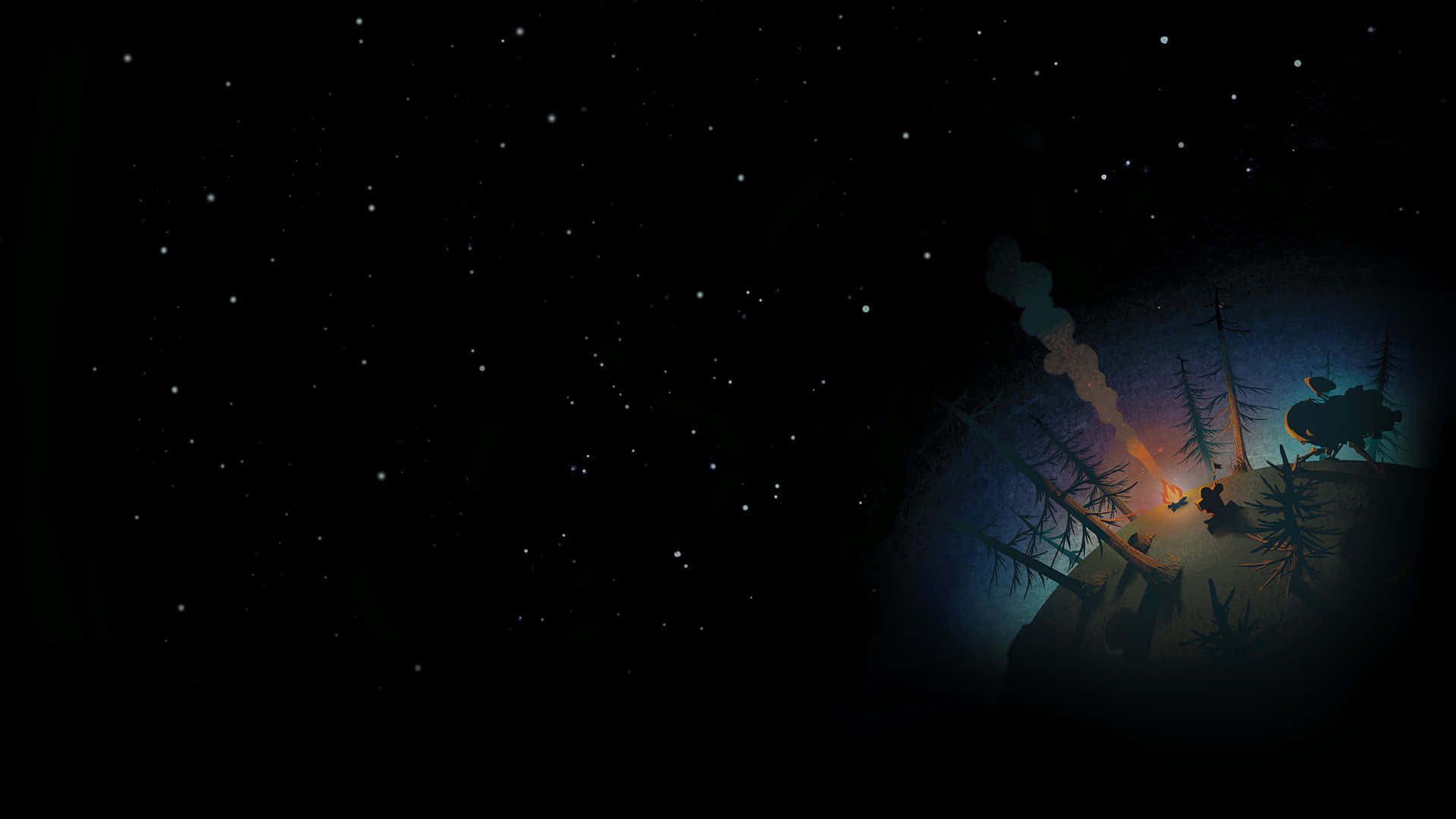 星空の夜のアウターワイルズキャンプ場 壁紙