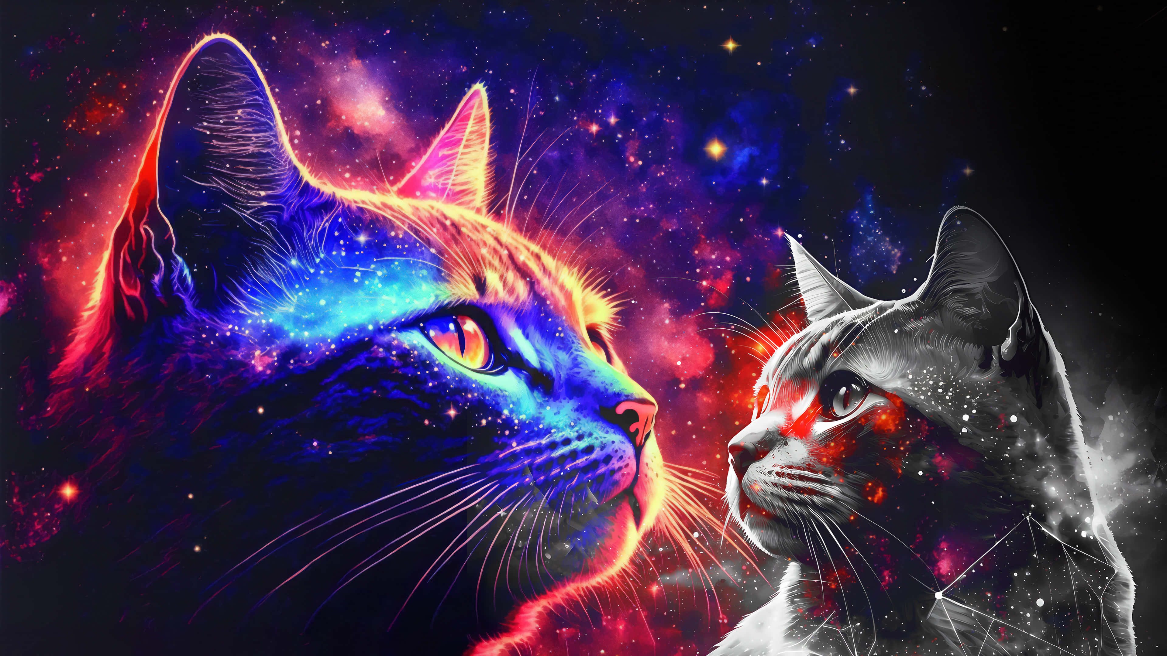星空の宇宙に浮かぶクールな猫たちの画像 壁紙