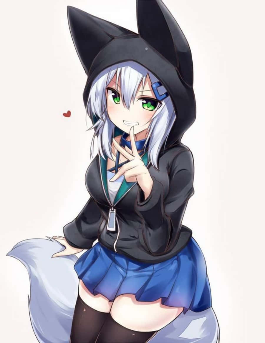 暖かいパーカーを着たアニメの女の子 壁紙