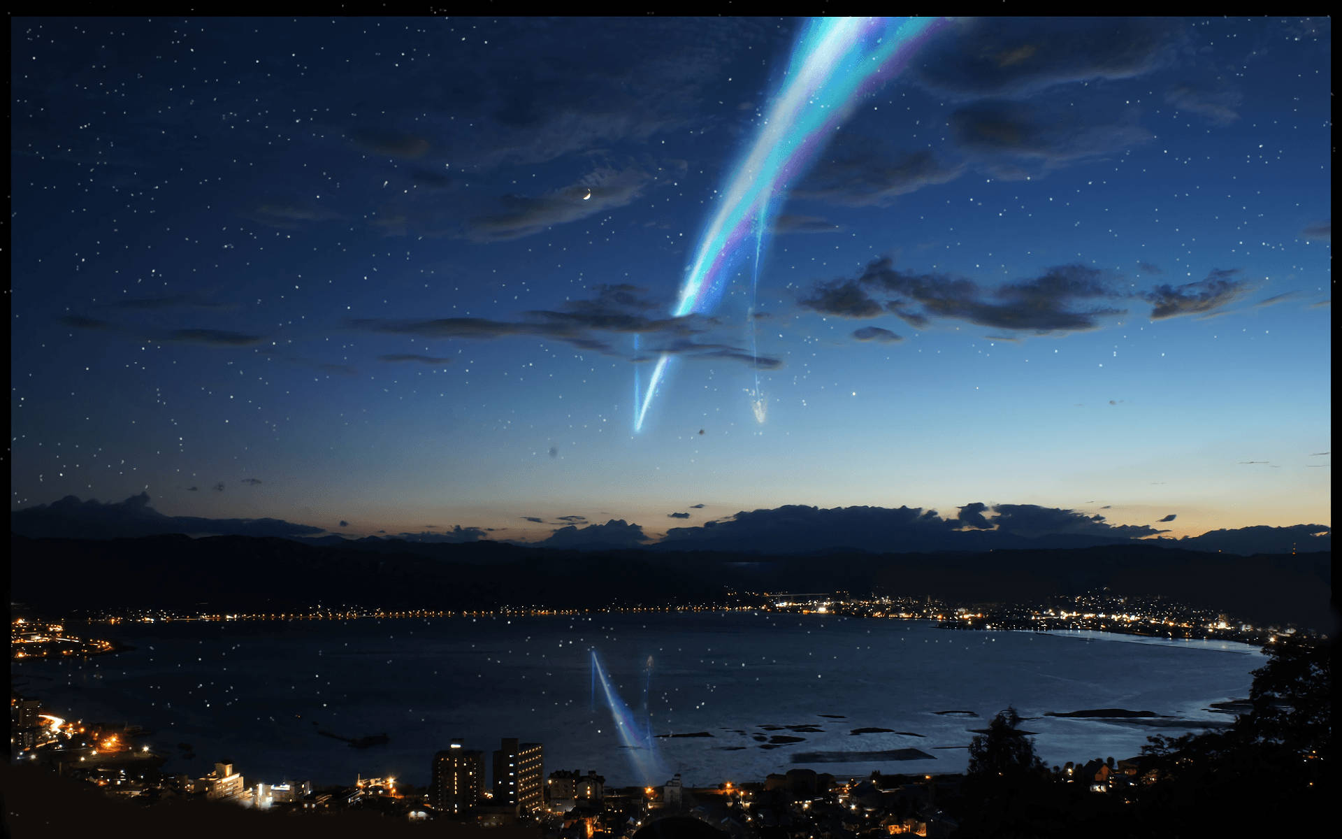 暗い夜空のアニメ風景 壁紙