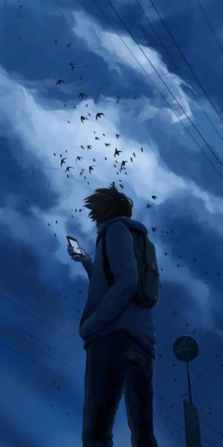 暗い空の下で孤独な少年アニメ 壁紙
