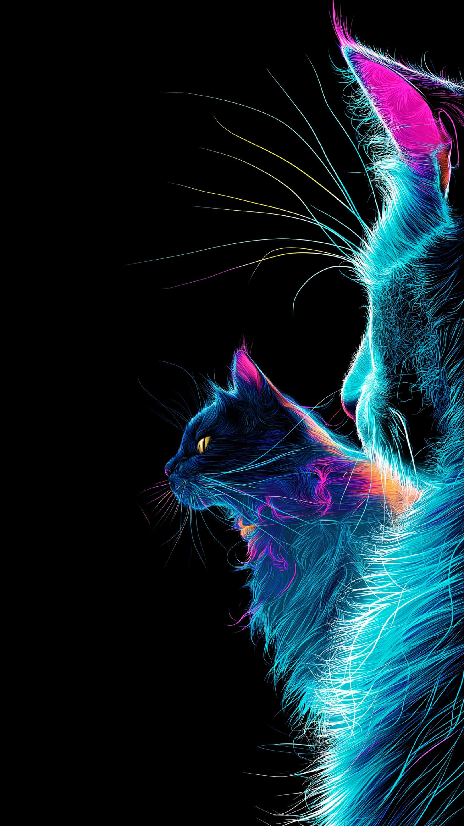 暗闇に浮かぶ鮮やかなネオンの猫の輝き、神秘的な二匹の猫を描いて 壁紙