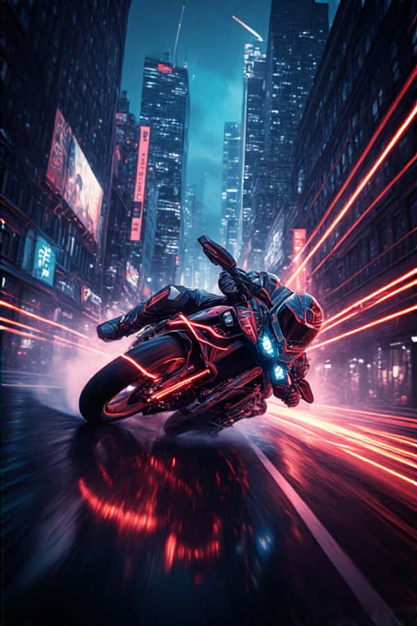 暗闇の街を駆けるネオンバイクチェイス ダイナミック4K 壁紙
