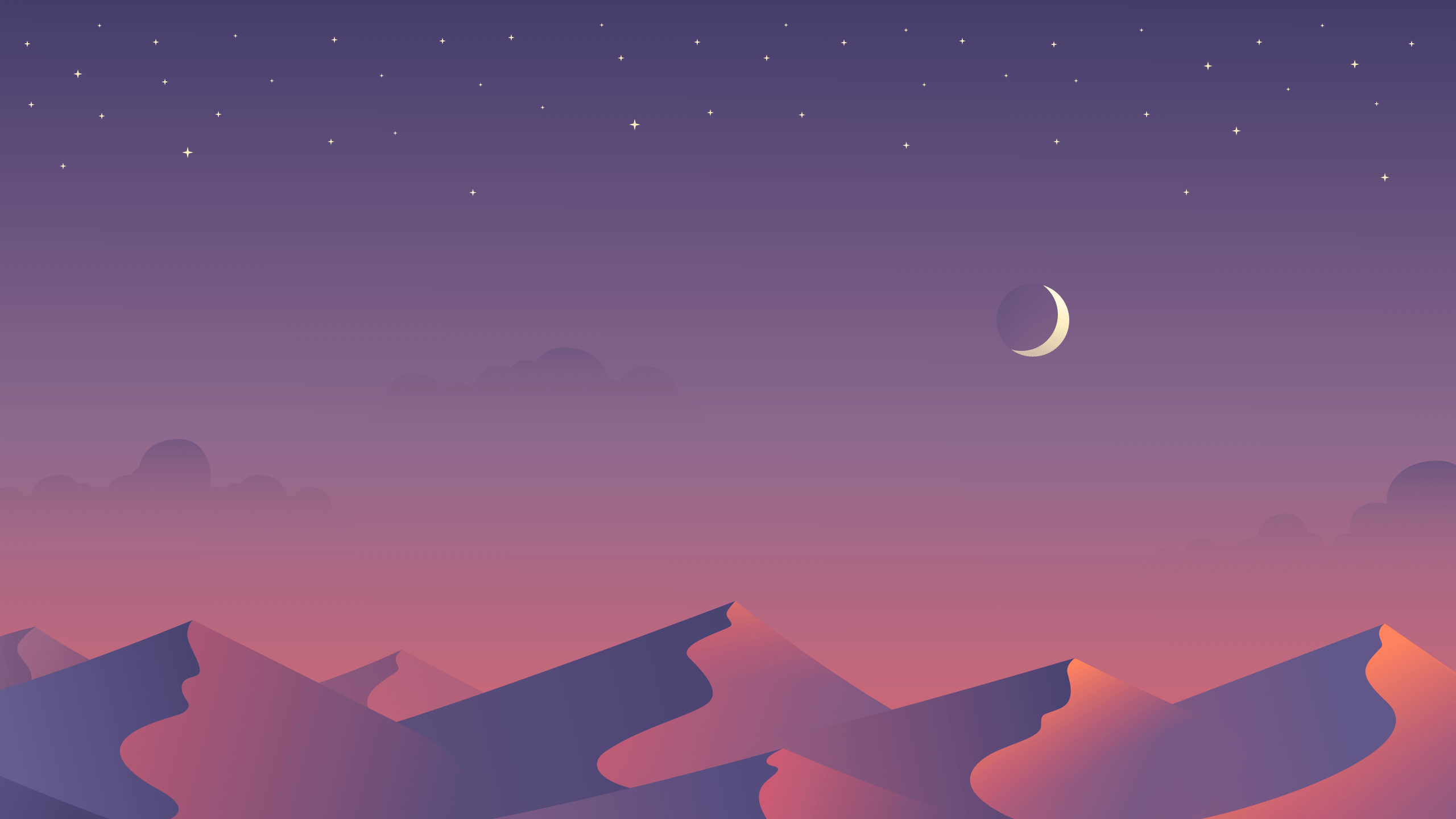 月と星のある山の風景 壁紙