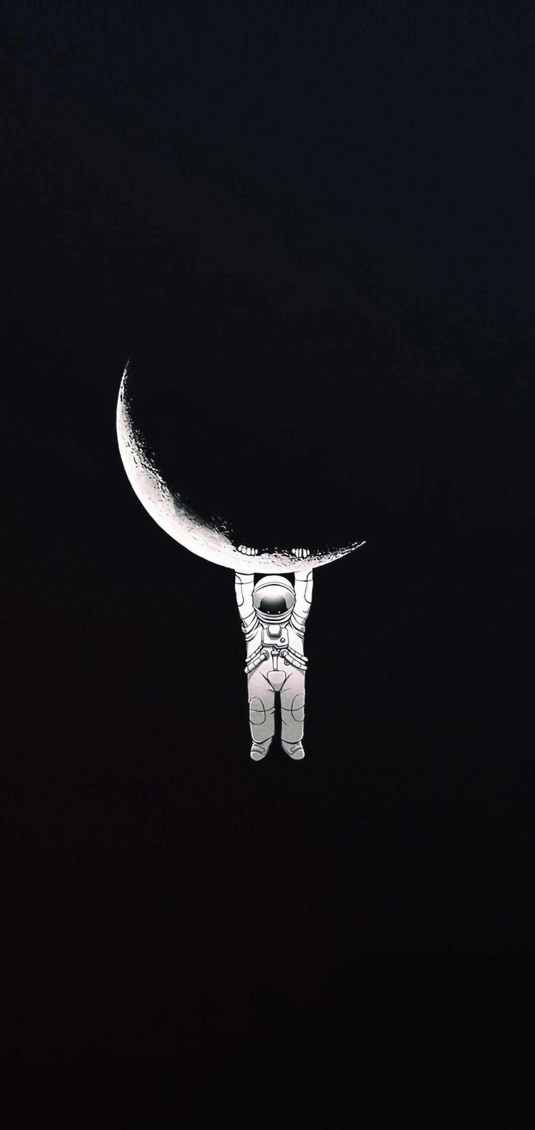 月にぶら下がる宇宙飛行士 クールな黒背景 壁紙