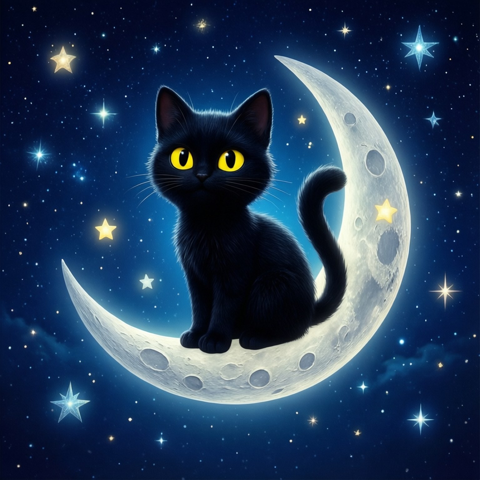 月に座るトカボカの黒い猫 壁紙