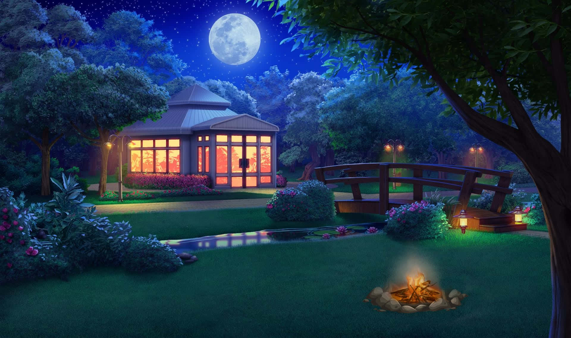 月夜の公園と夜空の背景 壁紙