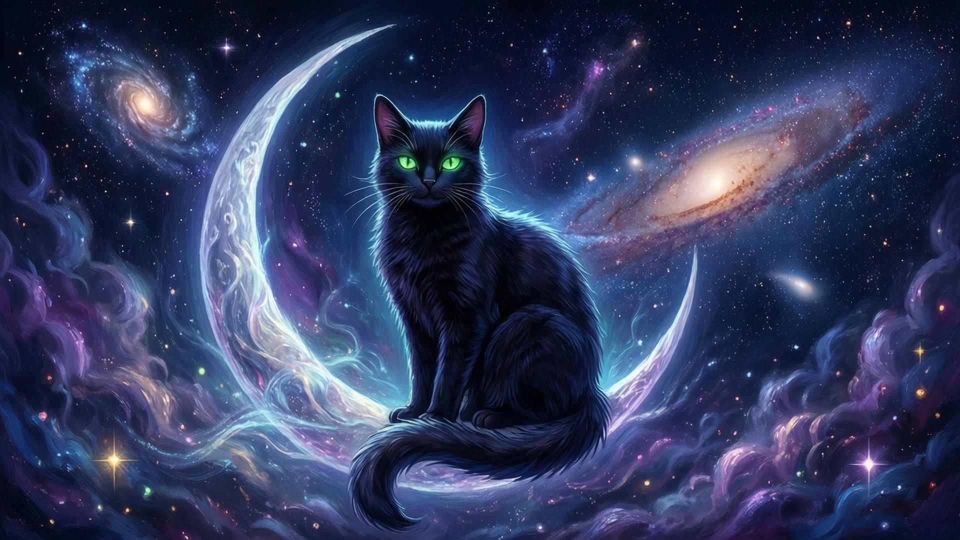月明かりの星降る猫 壁紙