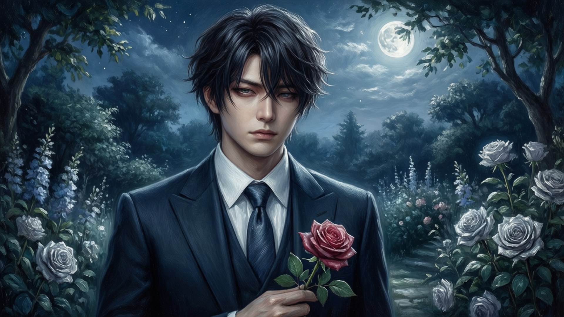 月明かりの薔薇 壁紙