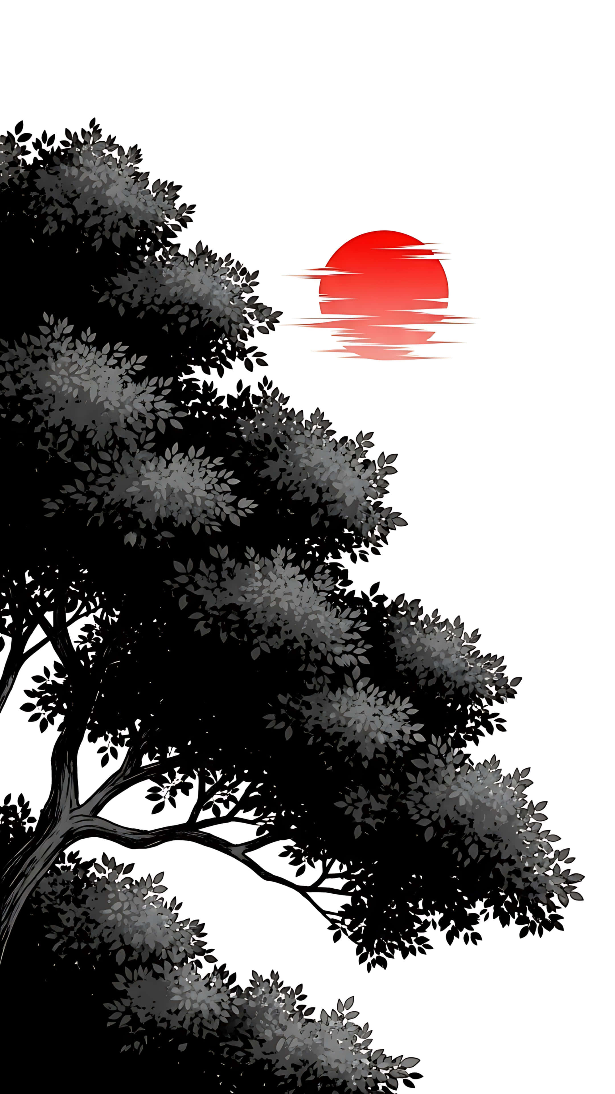木々の夕日インク 壁紙