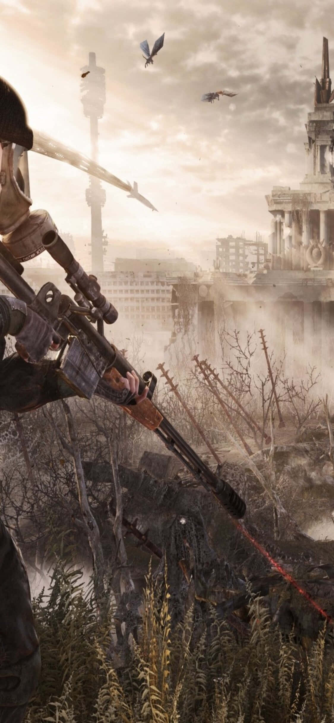 村へ向かって歩く兵士 iPhone X Metro Last Light背景 壁紙