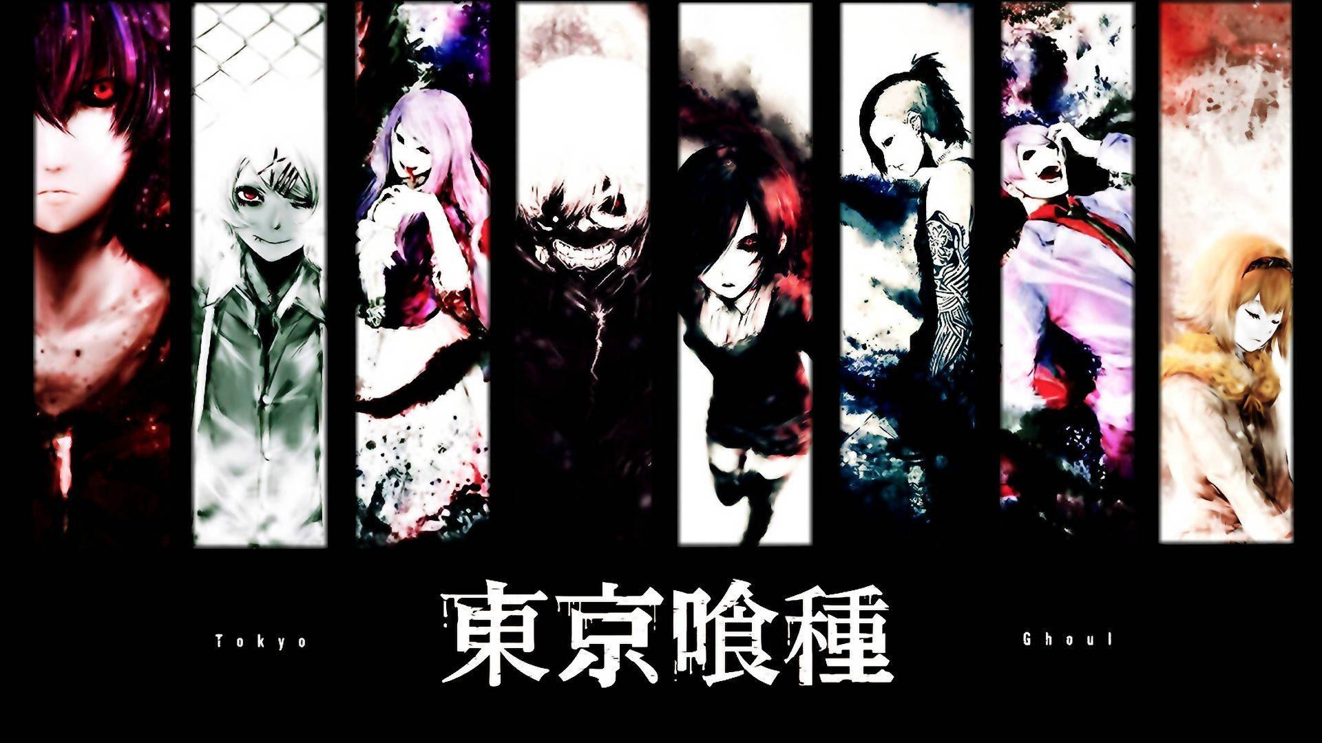 東京喰種のキャラクターと日本語テキスト 壁紙