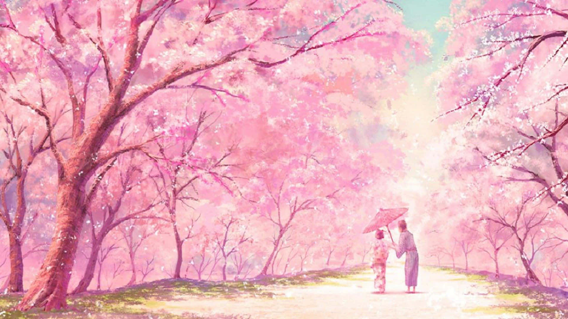 柔らかな美観の桜アニメ絵画コンピューター 壁紙