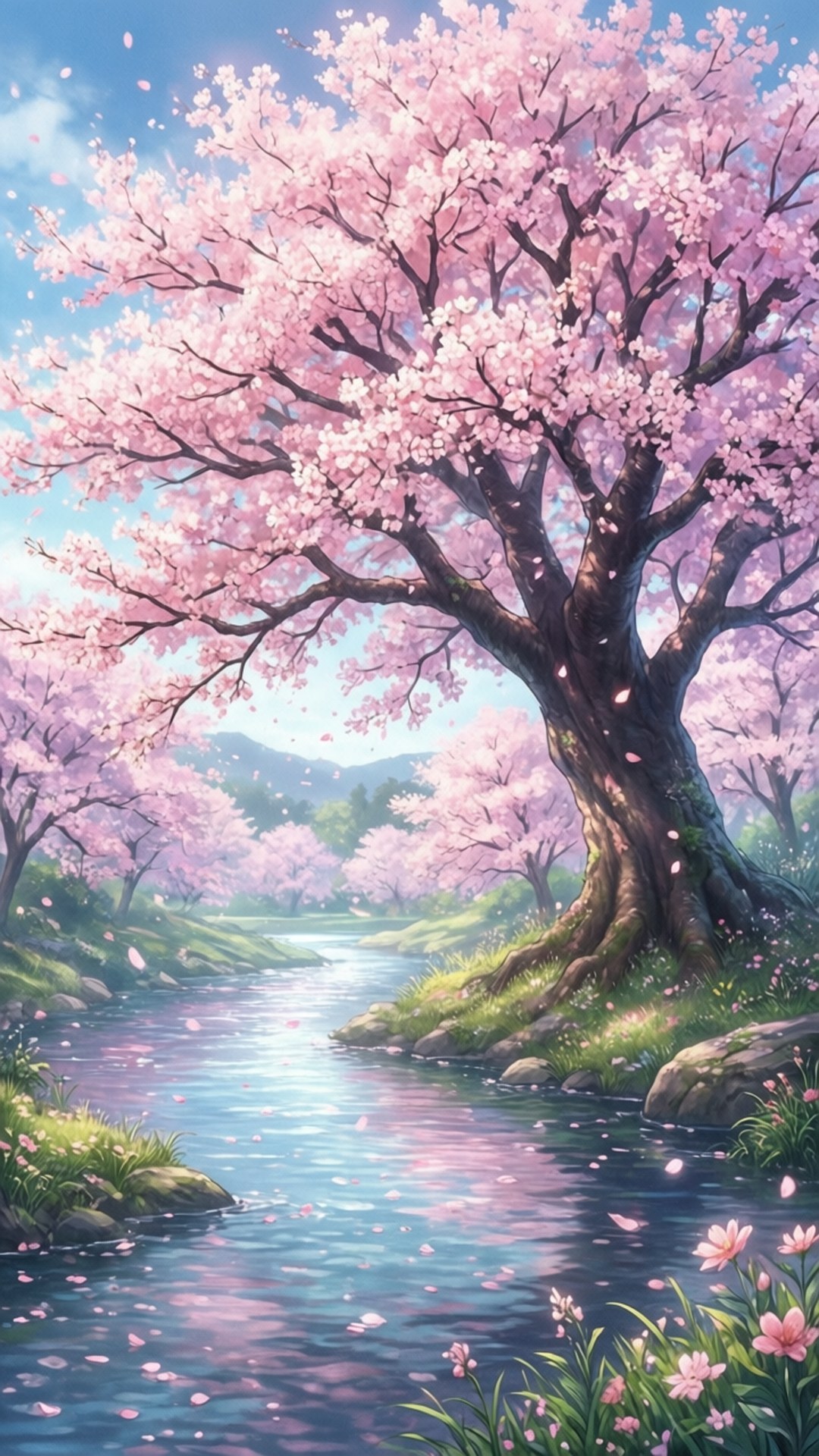 桜の川 壁紙