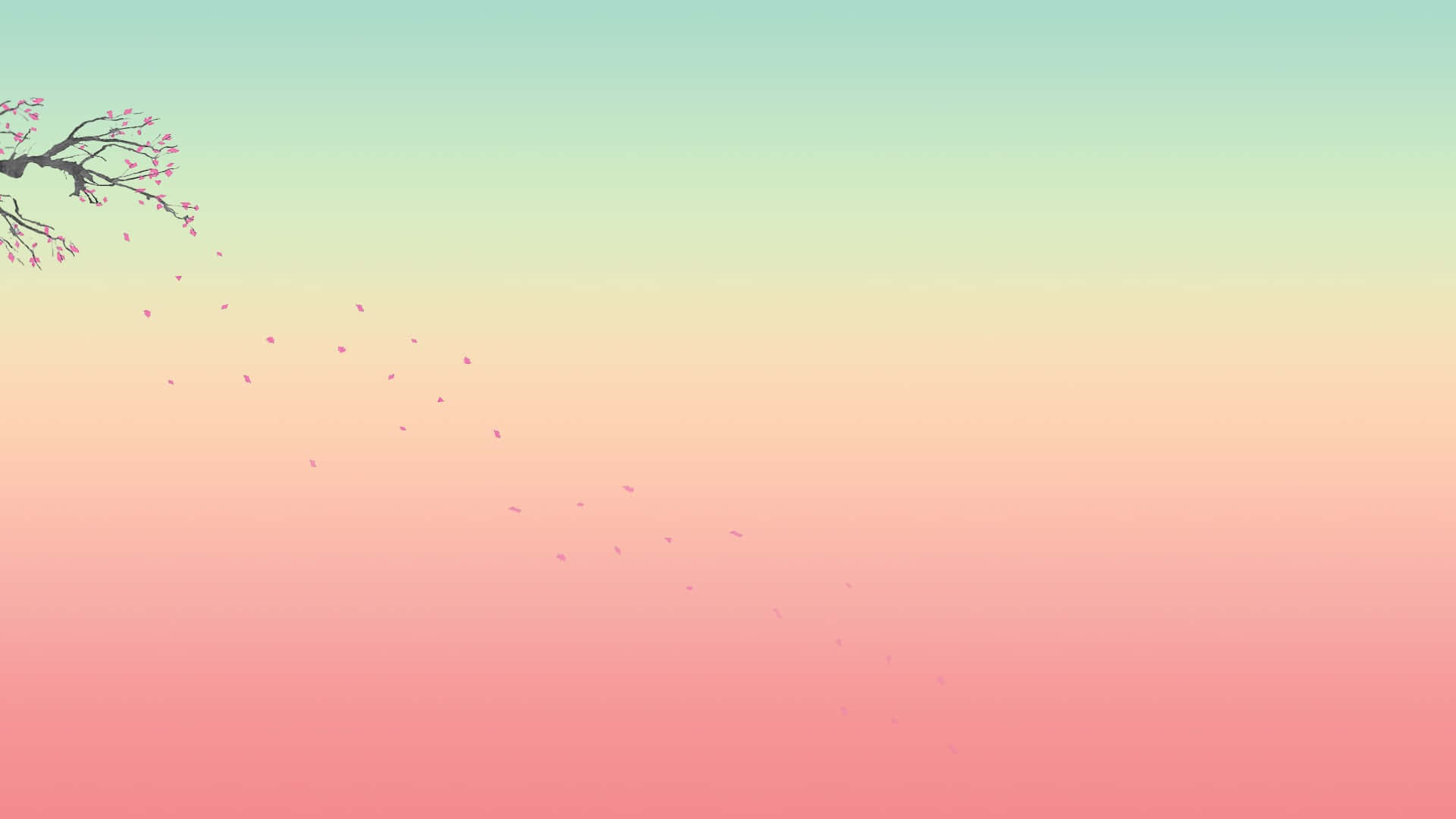 桜の木のあるピンクと緑の背景 壁紙