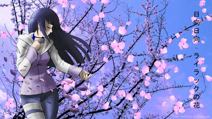 桜の木のそばで佇むヒナタの美的壁紙 壁紙