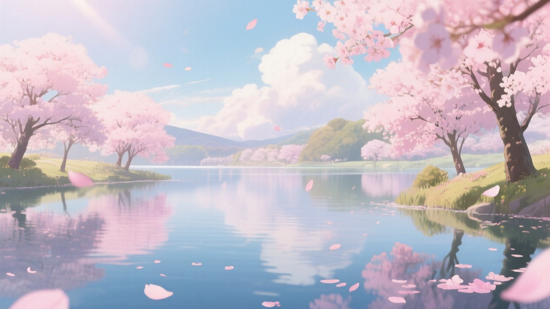 桜の湖 壁紙