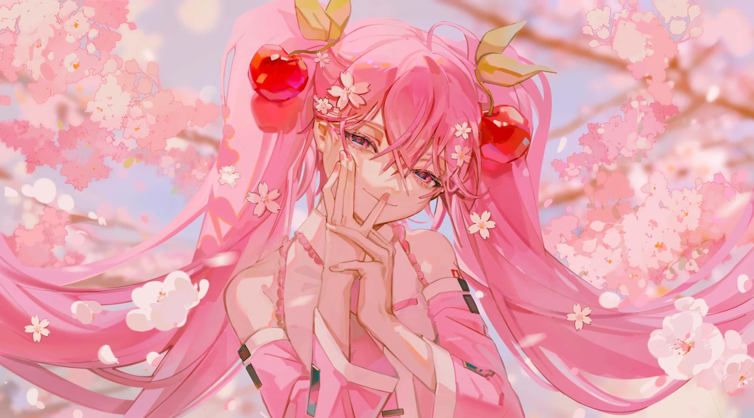 桜ミク、神秘の桜の女神 壁紙