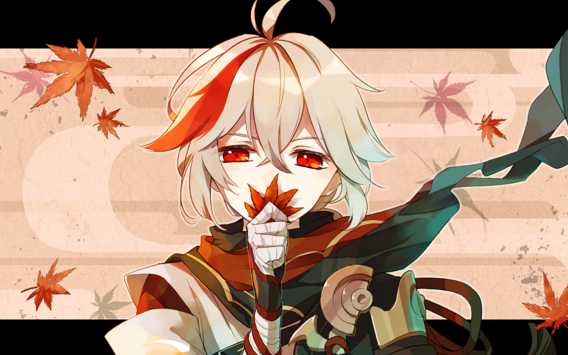 楓葉を持つ楓原万葉のファンアート 壁紙