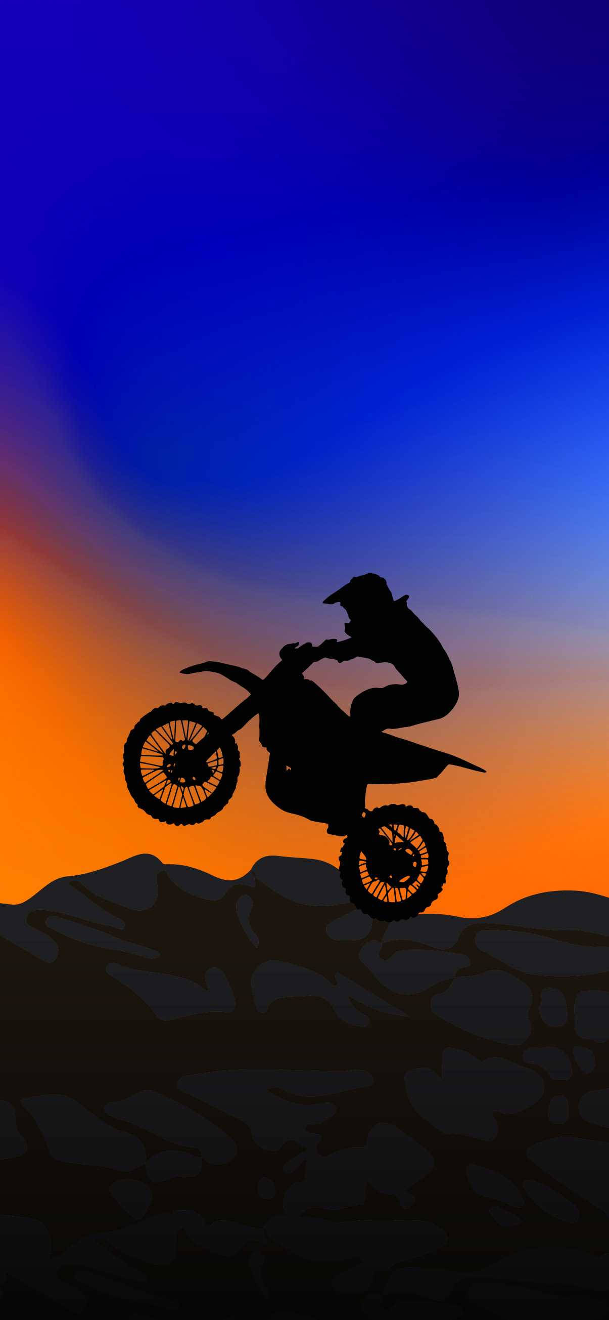 極限のスリル - 夕日に飛び立つダートバイクのシルエット 壁紙