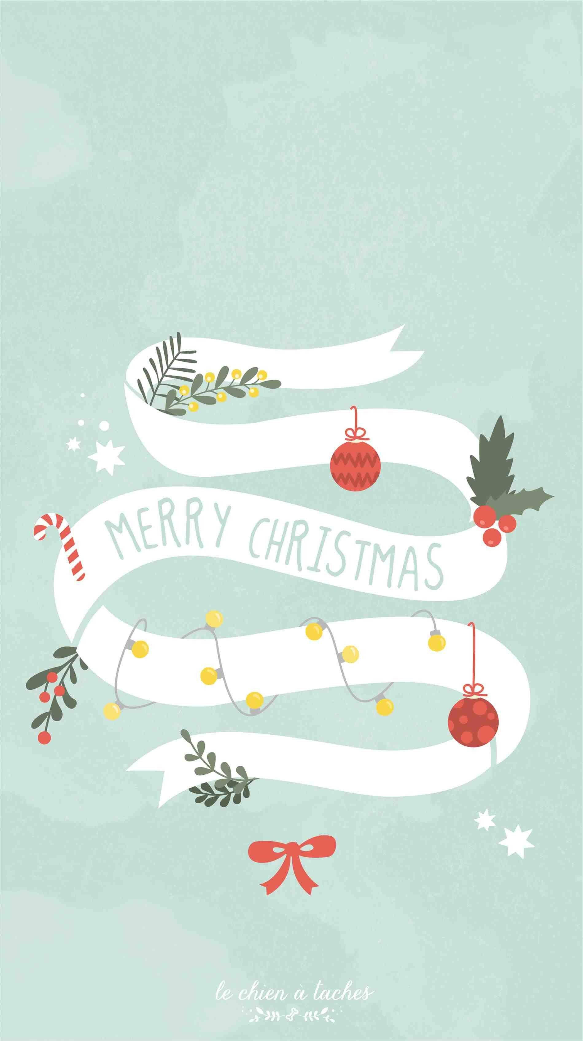 楽しいクリスマスリボンのiPhone向けイラスト 壁紙