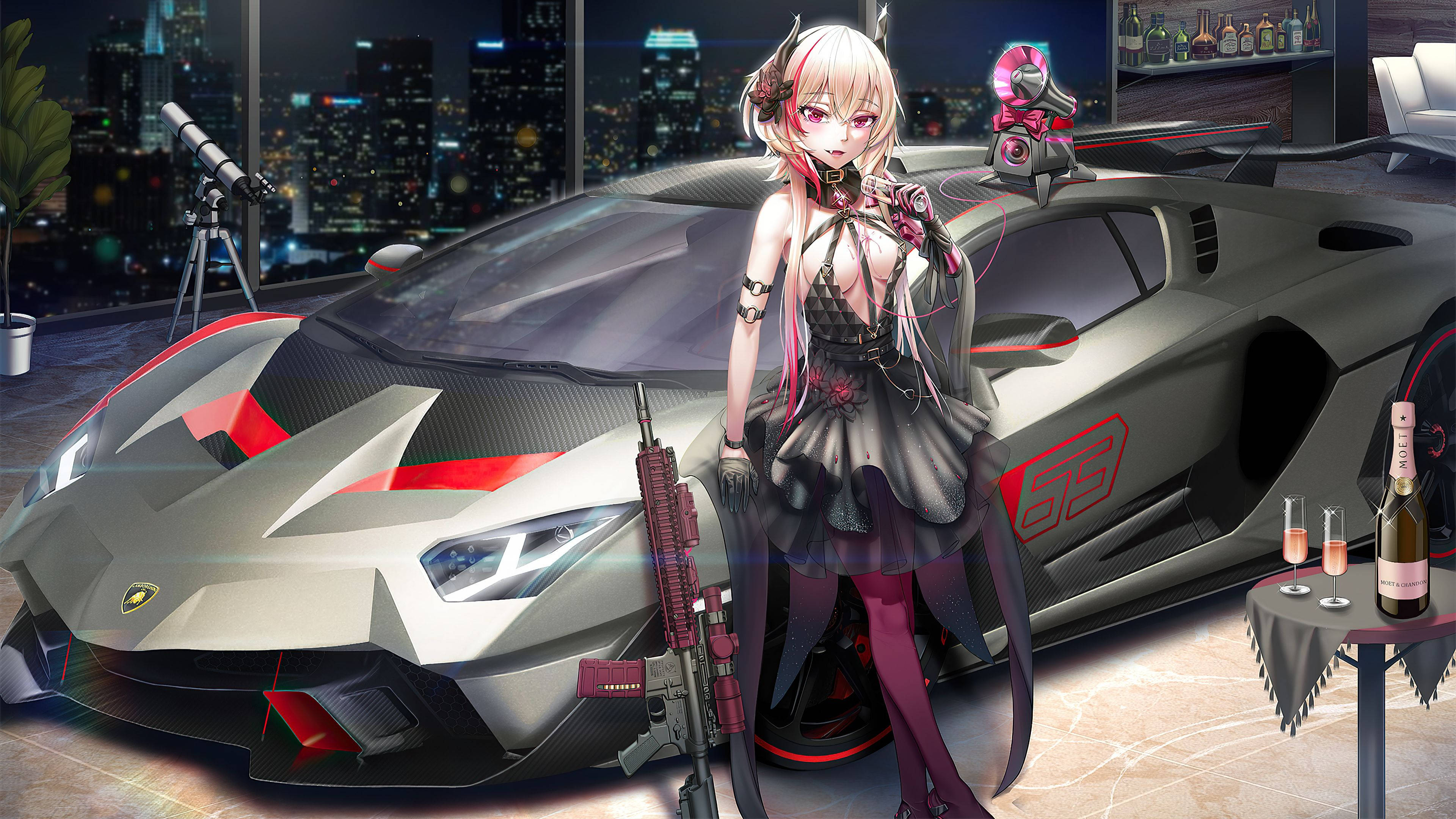 武器を持った少女と車のアニメ壁紙 壁紙