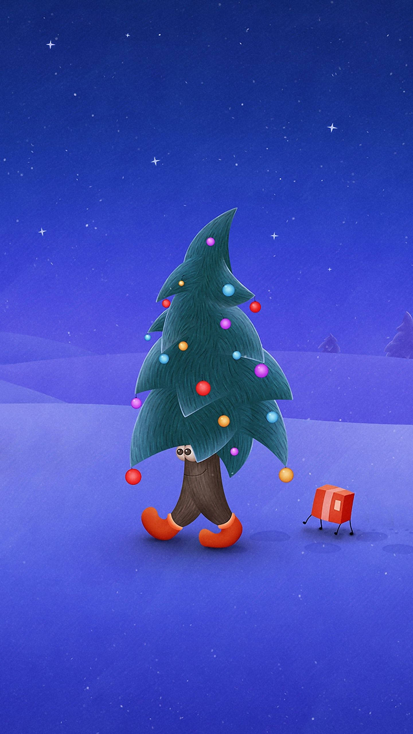 歩くクリスマスツリー おかしなクリスマス 壁紙