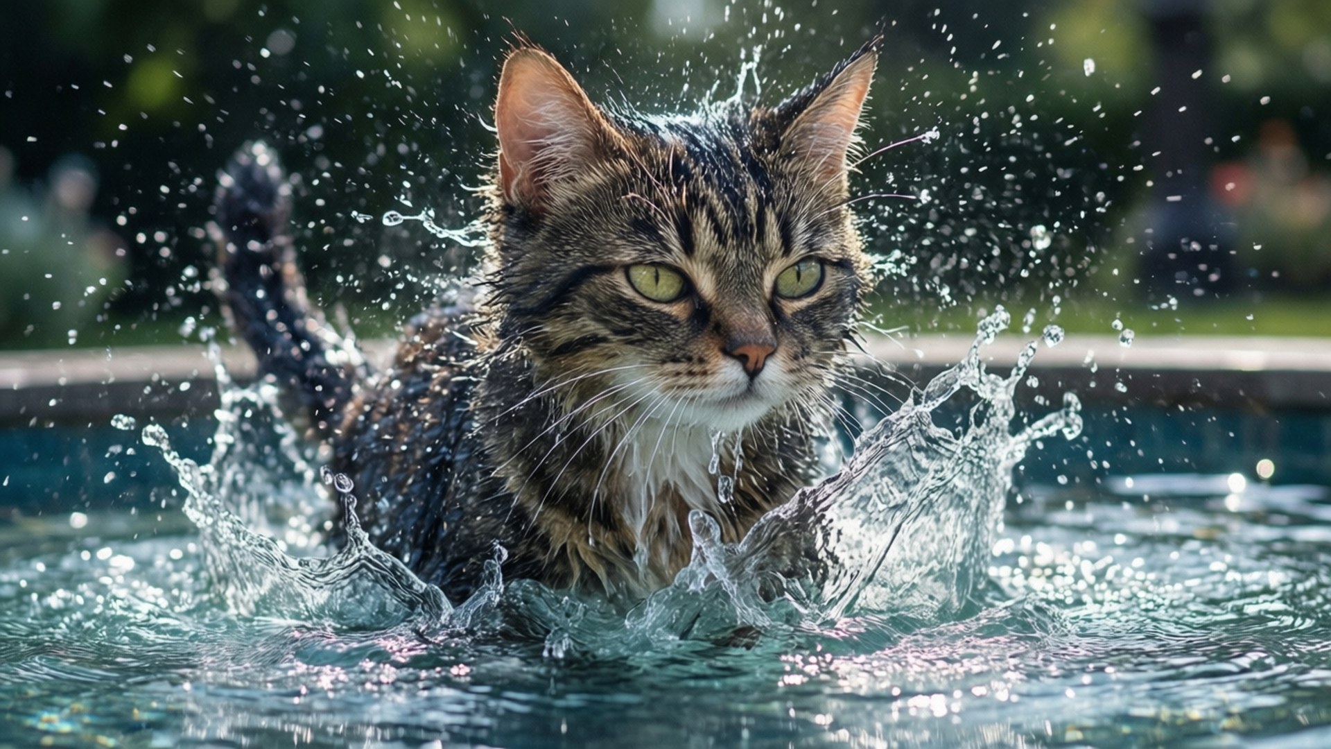 水の猫スプラッシュ 壁紙