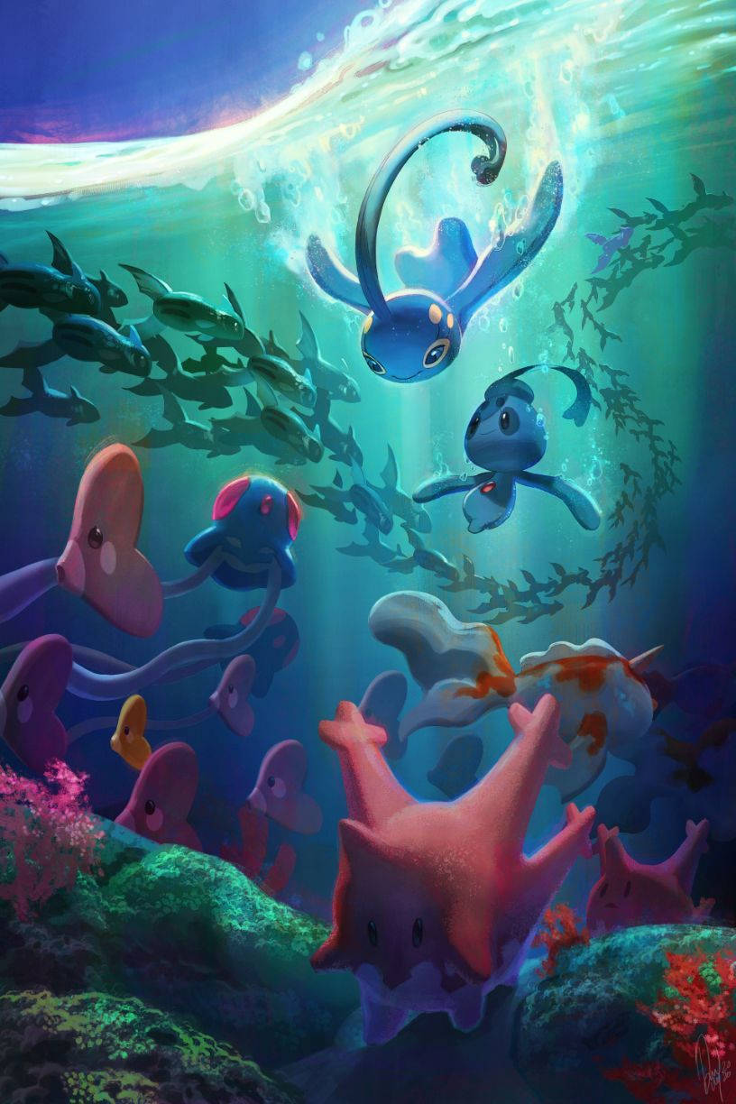 水中のマナフィ みずタイプポケモン 壁紙
