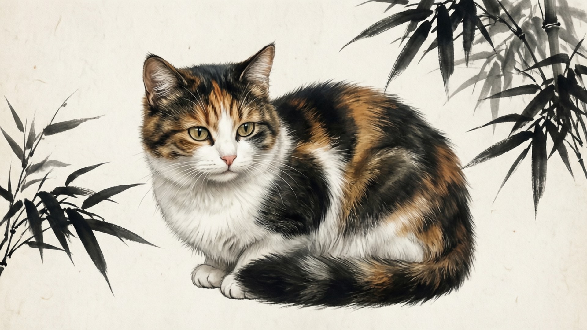 水墨画の猫 壁紙