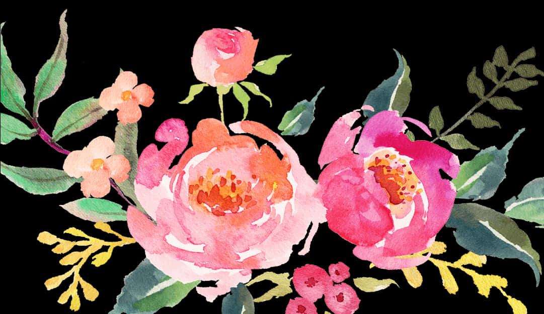 水彩画_ピンクの花_アートワーク 壁紙