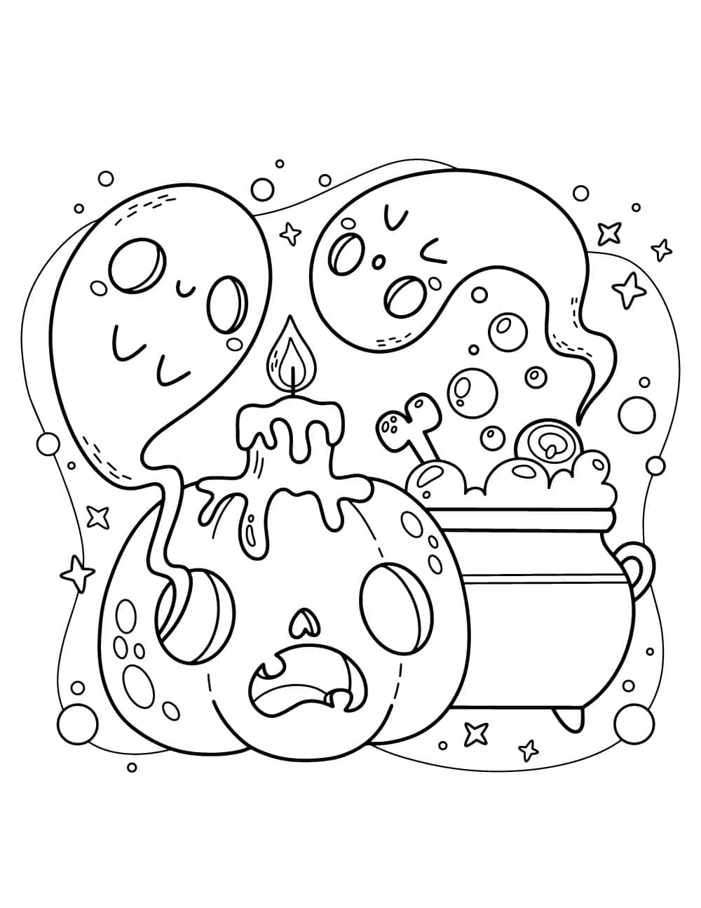 泡風呂のゴースト ハロウィンぬりえ絵 壁紙