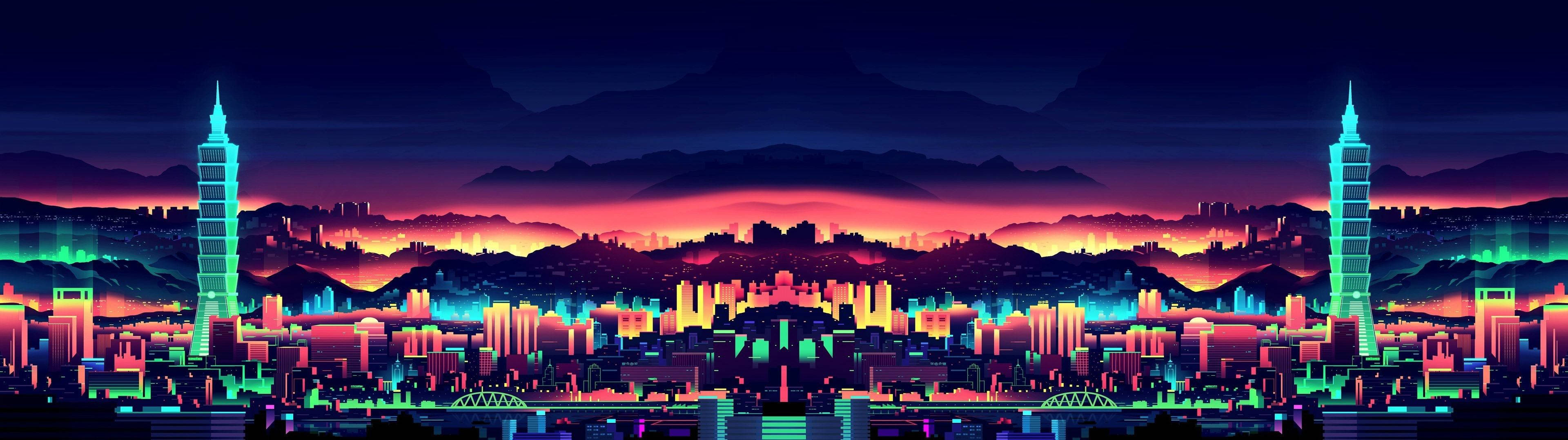 3840x1080 HD デュアルモニター シティアート