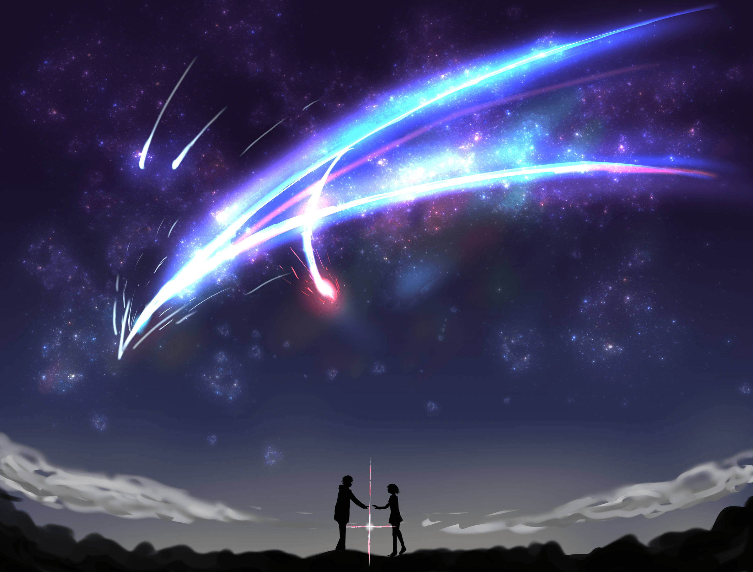 流れ星のアニメ風景 壁紙