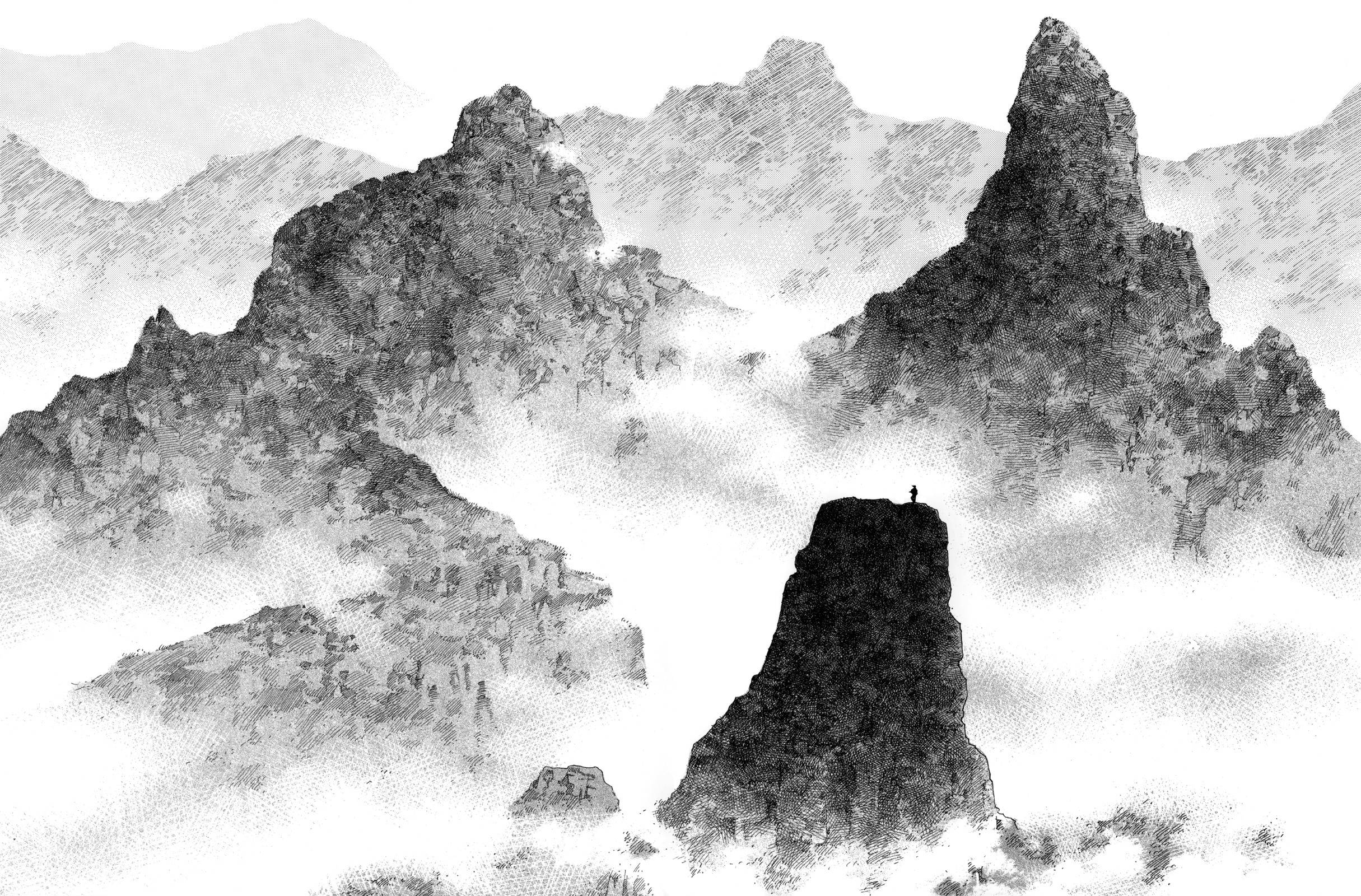 浪人剣士の山岳風景 壁紙