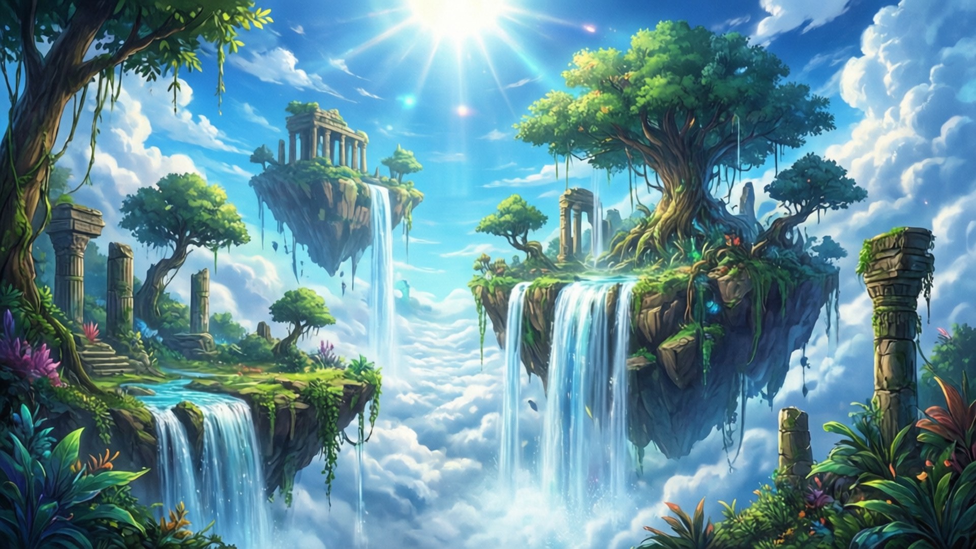 浮遊島のファンタジー 壁紙