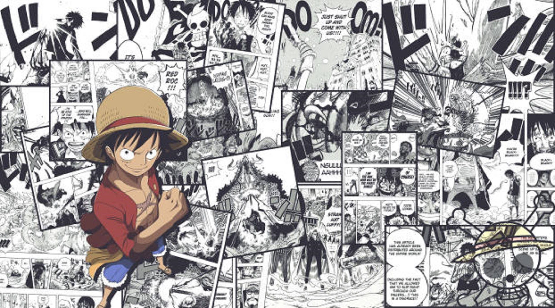 海賊船長ルフィの漫画パネル 壁紙