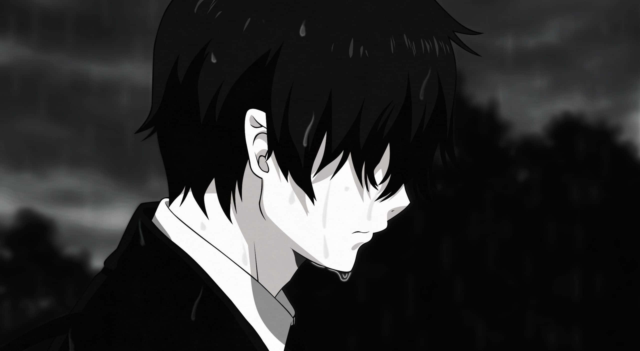 涙を流す哀愁のアニメ少年 壁紙