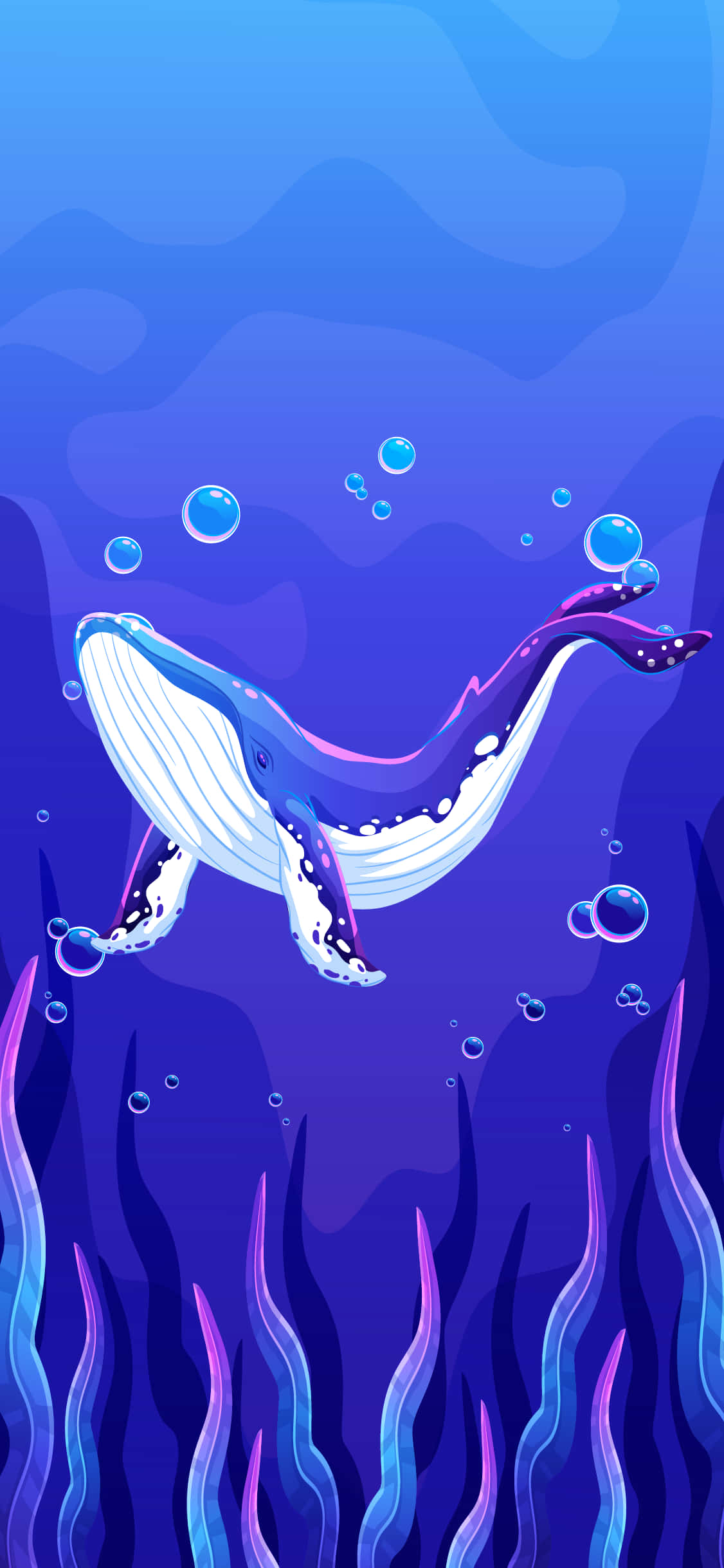 深海を泳ぐシロナガスクジラのデジタルアート 壁紙