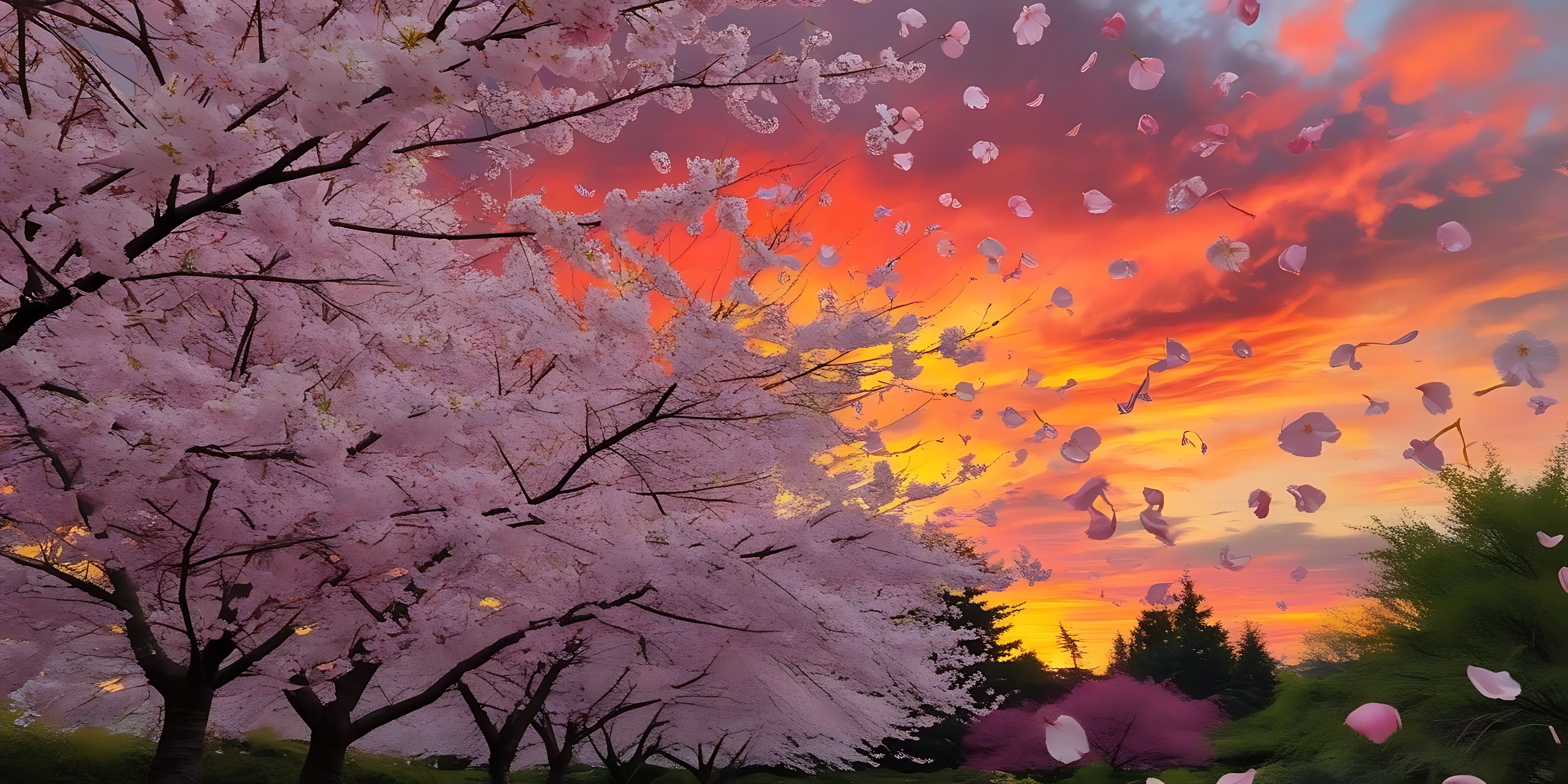 満開の桜の木々 壁紙