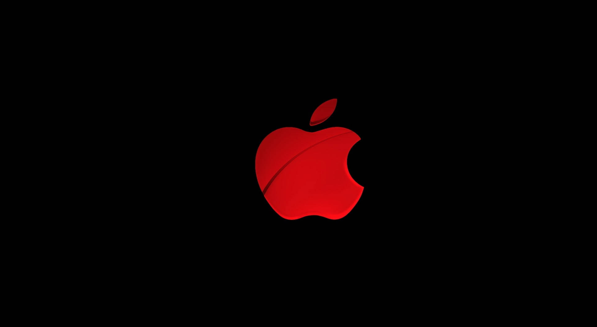 漆黒の背景に浮かぶ赤く輝くAppleロゴ 壁紙