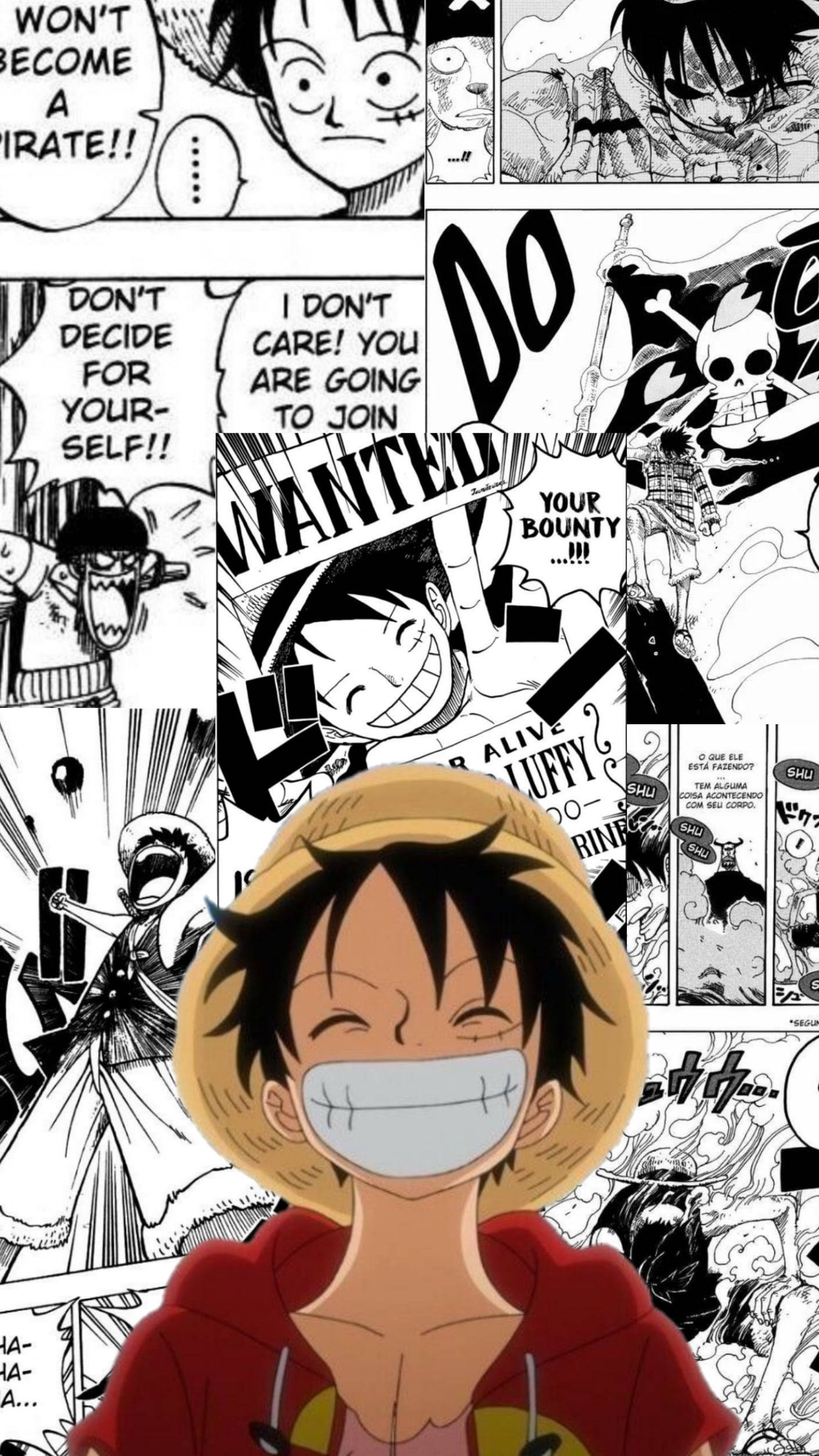 漫画パネルとルフィの笑顔 壁紙