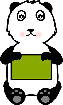 漫画風のパンダが看板を持つイラスト 壁紙