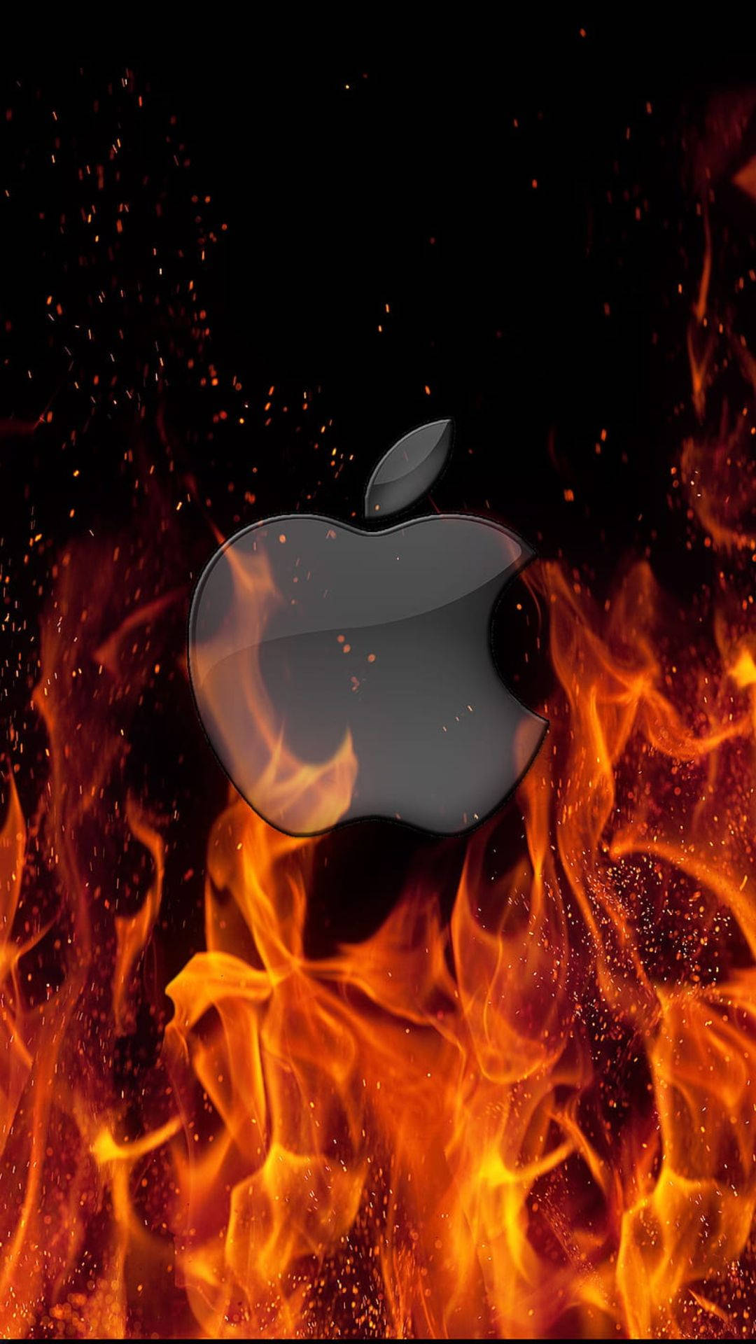 激しい炎の中のAppleロゴiPhone 壁紙