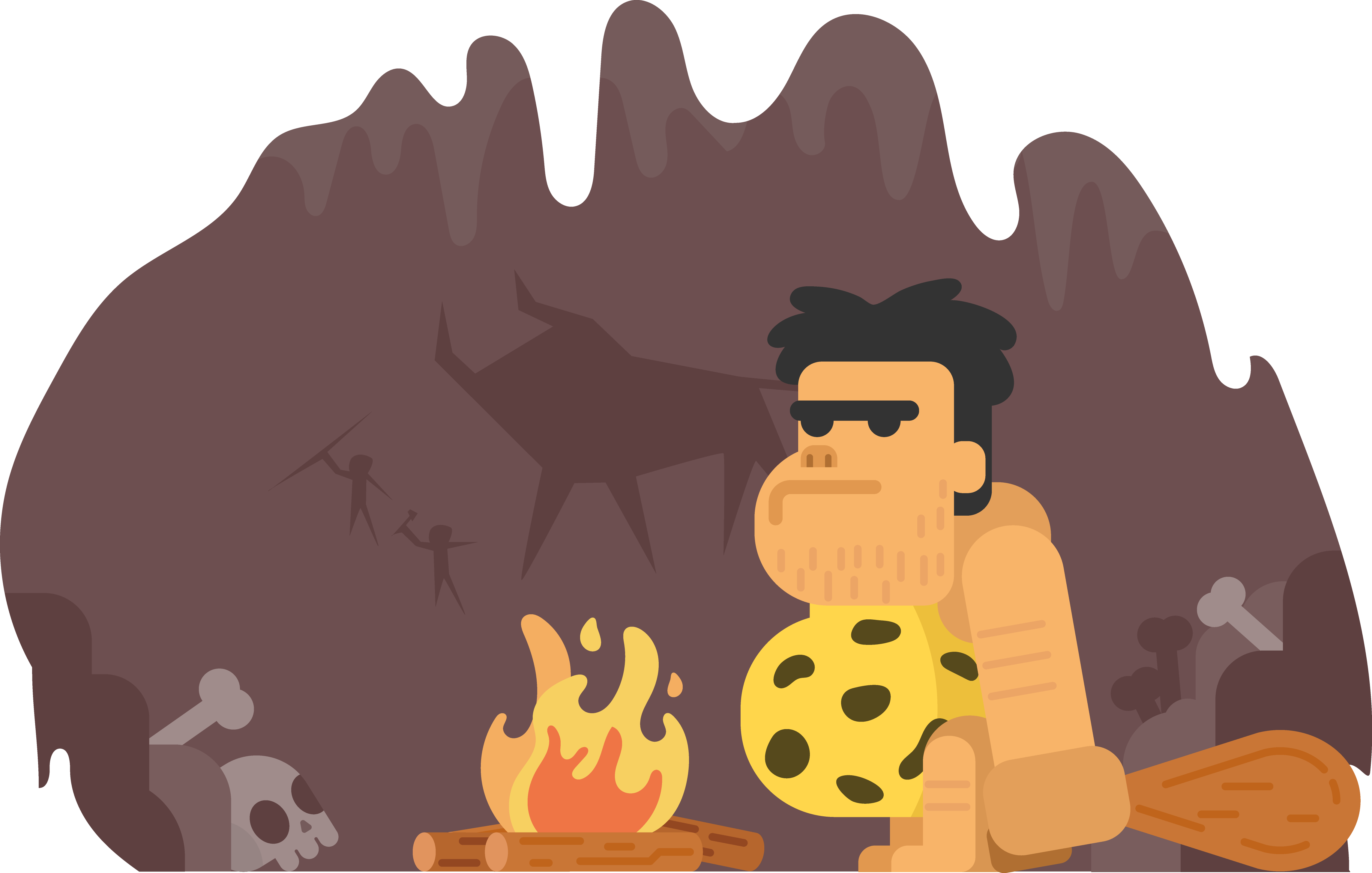 火のそばの原始人のイラスト 壁紙