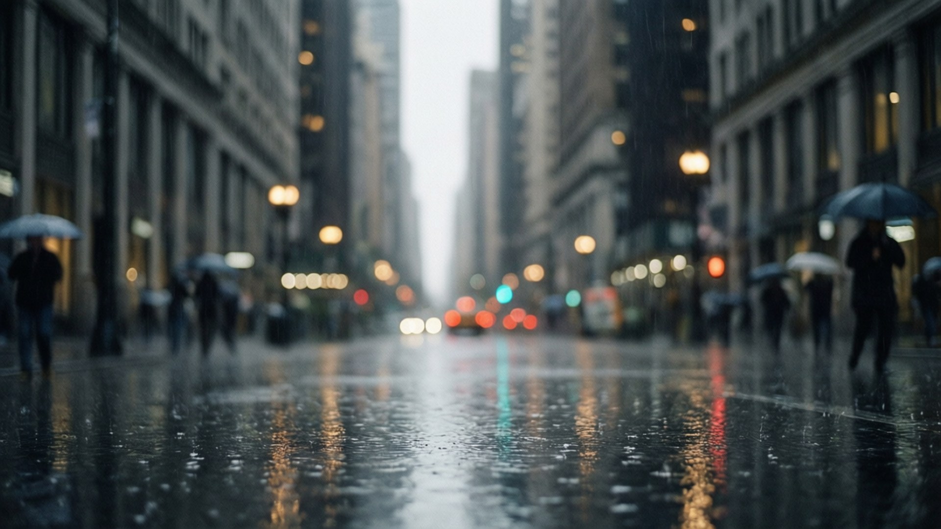 灰色の雨の街 壁紙