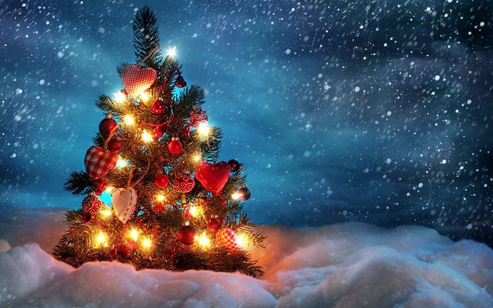 無料のクリスマスツリーと雪の夜の画像 壁紙