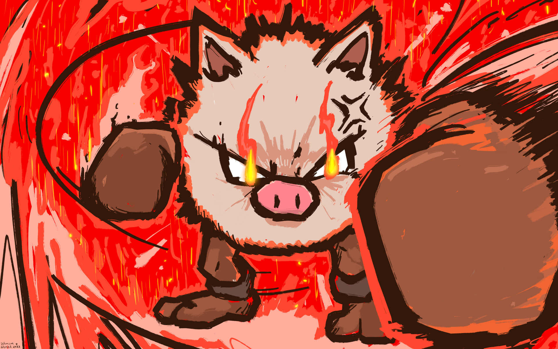 燃える目を持つポケモン・マンキー 壁紙